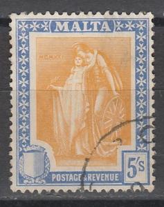 MALTA 1922 ALLEGORICAL 5/- USED