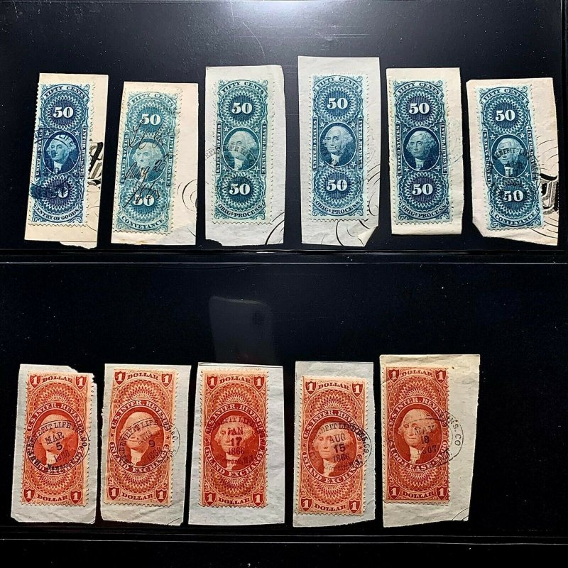 WCstamps: U.S. Lot Of (68) Revenues Tied On Pieces