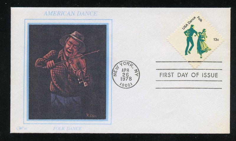 US 1751 American Dance Folk Issue UA Western Silk cachet FDC