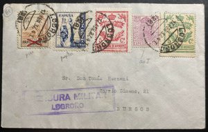 1937 Logroño Spain Militar Censored Civil War Cover To Burgos