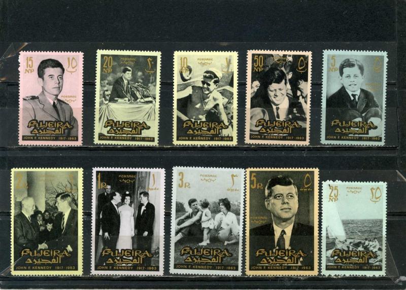 FUJEIRA 1965 JOHN KENNEDY SET OF 10 STAMPS MNH