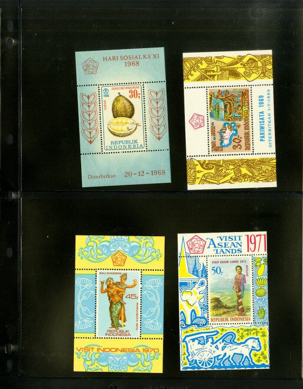 Indonesia Mint NH S/S Stamp Collection of 14 Vintage Sheets
