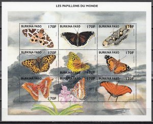 Burkina Faso, Scott cat. 1108 A-I. Butterflies sheet of 9. ^