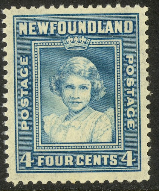 NEWFOUNDLAND 1941-44 KGVI 4c Princess Elizabeth Portrait Issue Sc 256 MLH