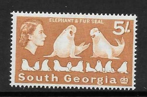 SOUTH GEORGIA SG13 1963 5/- ORANGE & BROWN  MNH