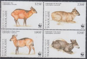 TOGO Sc # 1720a-d CPL MNH BLOCK of 4 - WORLD WILDLIFE FUND