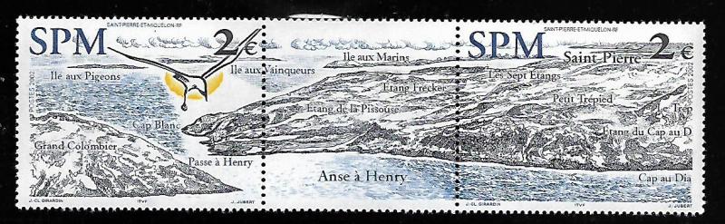 ST. PIERRE & MIQUELON 746 MNH HENRY COVE STRIP OF 2 WITH LABEL