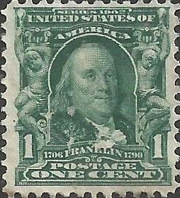 # 300 Blue Green Used FAULT SCRAPED FRONT Unknown Ink Left Ben Franklin