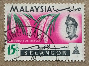 Selangor 1965 15c Orchid, used. Scott 126, CV $0.25. SG 141