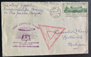 1933 New York USA Graf Zeppelin Century Of Progress cover #C18 To Northville