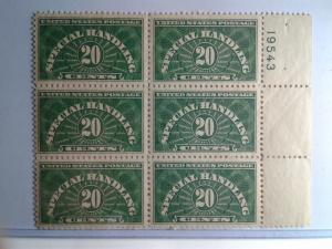 SCOTT # QE3 PLATE BLOCK OF 6 20 CENT SPECIAL HANDLING MINT NEVER HINGED GEM !!!