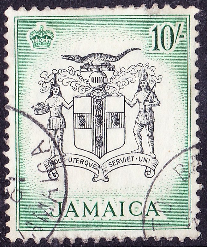 JAMAICA 1956 QEII 10/- Black & Blue-Green SG173 FU