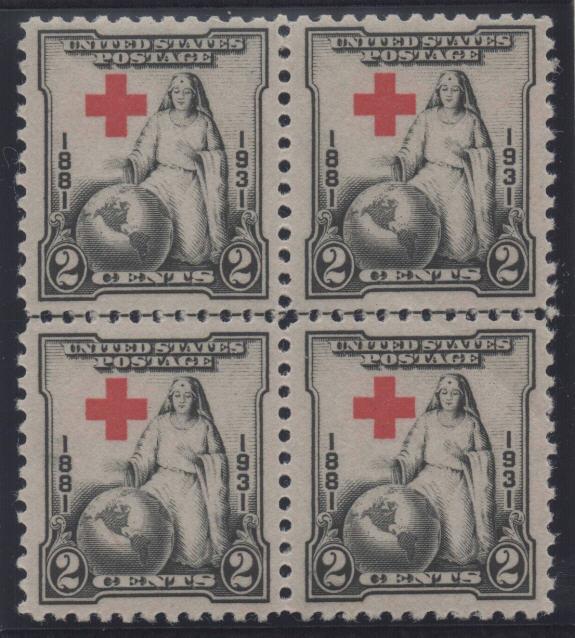 U.S. # 702 1931 Red Cross Horizontal Center Line Block MNH