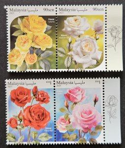 Malaysia 2025 MNH Roses a set of 4 stamps  (two se-tenant pairs)