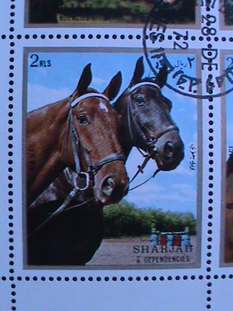 SHARJAH-1972-WORLD FAMOUS LOVELY HORSES CTO FANCY CANCEL SHEET-VERY FINE