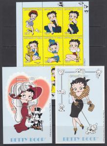 Chad Sc 815-817 MNH. 1999 Betty Boop cartoon character, cplt set of 3 sheets, VF