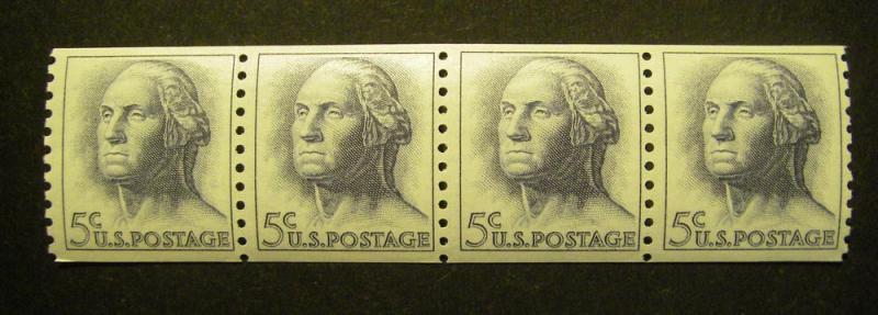 Scott 1229a, 5c Washington, TAGGED, Strip of 4, MNH