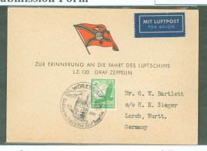 Germany C46 1939 Card commemorating the Graf Zeppelin (LZ130) August 6, 1939 flight from Frankfurt to Wurzburg with special canc