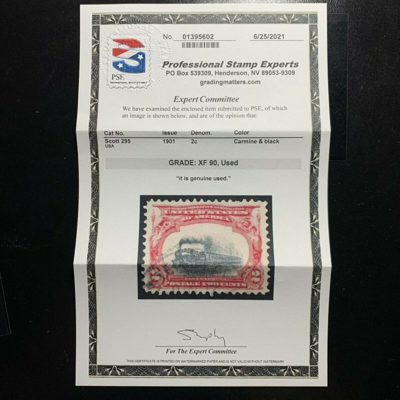WCstamps: U.S. Scott #295 / SMQ $75 / 2c “Low Train” XF, Used, PSE Graded 90  