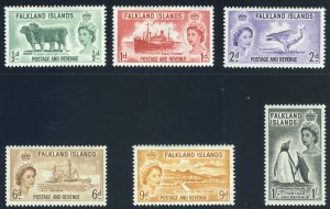 Falkland Islands 1955 QEII set complete MLH. SG 187-192. Sc 122-127.