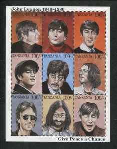 Tanzania Commemorative Souvenir Stamp Sheet - John Lennon - Give Peace A Chance