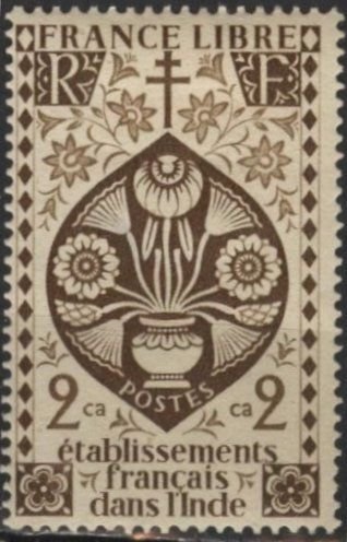 French India 143 (mh, thin) 2ca lotus flowers, brown (1942)