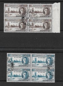 JAMAICA 1946 VICTORY SET IN FINE USED BLOCKS OF 4 PERF 13½ SG 141a/142a Cat £54