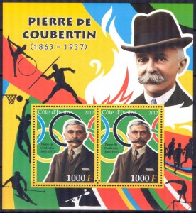 Ivory Coast 2012 Olympics Pierre De Coubertin Sheet MNH