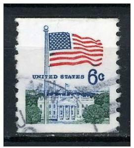 USA 1968 - Scott 1338a COIL used - 6c, Flag & White House 