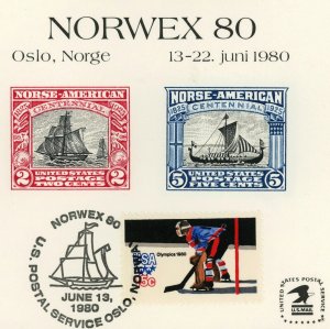 Oslo Norwex 1980 Philatelic Exhibition Vignette Souvenir Card USPS Postmark
