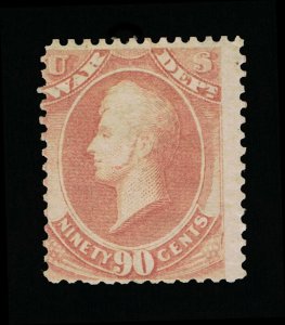 GENUINE SCOTT #O93 F-VF MINT OG H 1873 ROSE 90¢ WAR DEPARTMENT OFFICIAL #15916