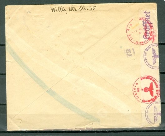 NETHERLANDS 1943 ARNHEM-FRANCE CENSORED COVER