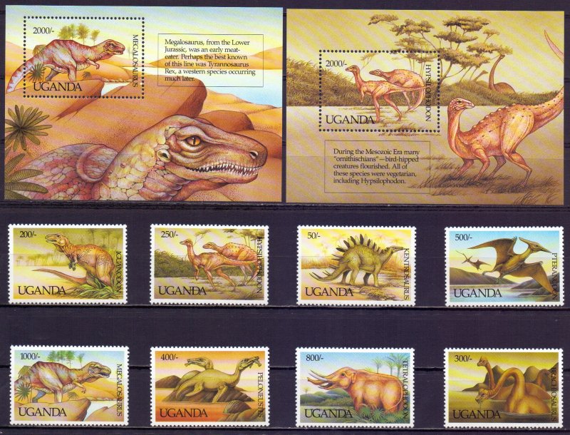 Uganda. 1992. 1064-71, bl161,162. Dinosaurs. MNH.