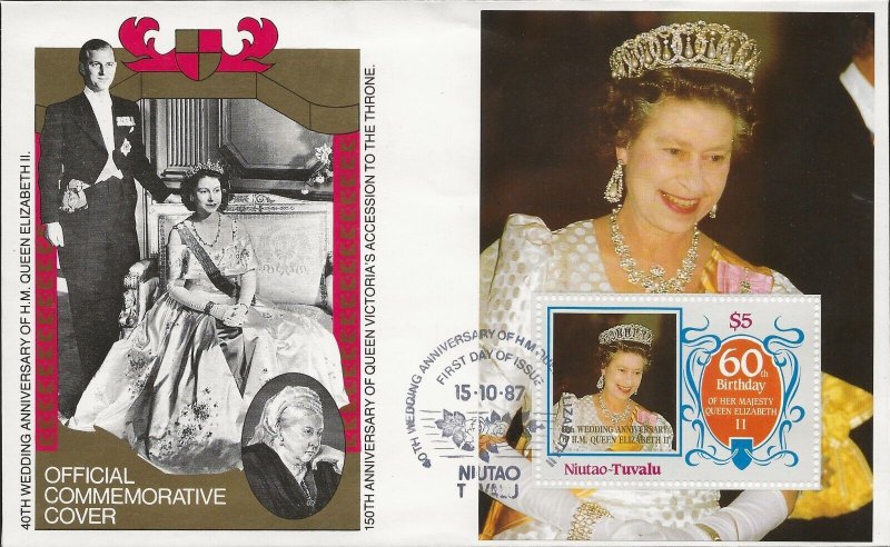 NIUTAO-TUVALU 1987 40TH WEDDING ANNIV QUEEN ELIZABETH, SET+S/SHEET ON 3 FDC'S 