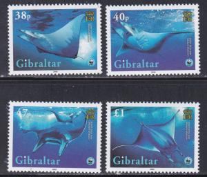 Gibraltar # 1037a-d, WWF - Giant Devil Rays, NH, 1/2 Cat