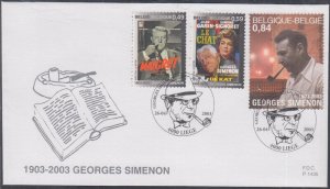 BELGIUM Sc #  1953-5 FDC of 3 HONOURING GEORGES SIMENON, WRITER