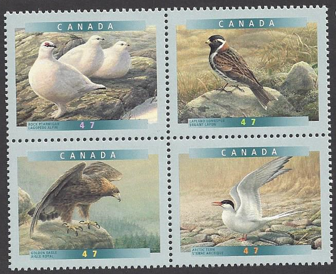 Canada #1889a MNH block of four, birds, issued 2001