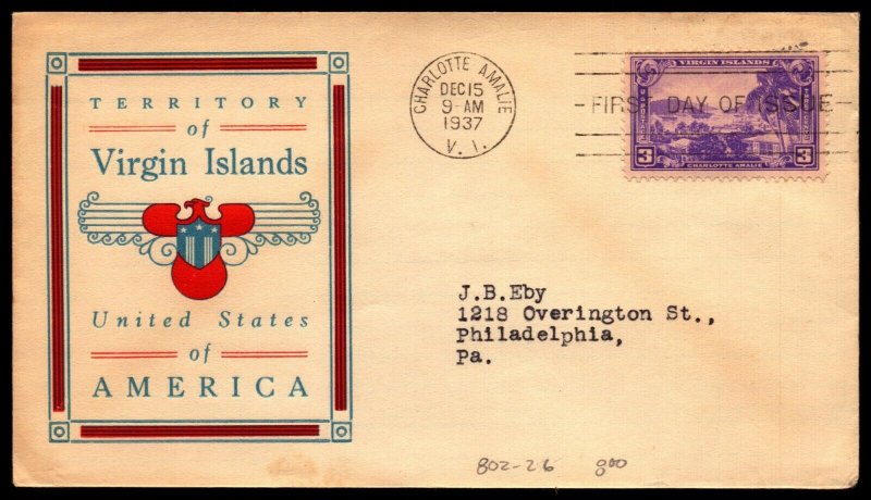 Scott 802 3 Cents Virgin Islands Linprint FDC Typed Address Planty 802-26