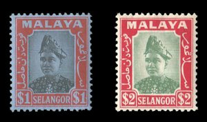 Malayan States - Selangor #72-73 (SG 86-87) Cat£74, 1941 $1 and $2, hinged, ...