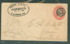 US  Dee, Arkansas, J.M. Potter, PM 8 Jul 1884 Very gold strike postmaster postmark with Correct in center