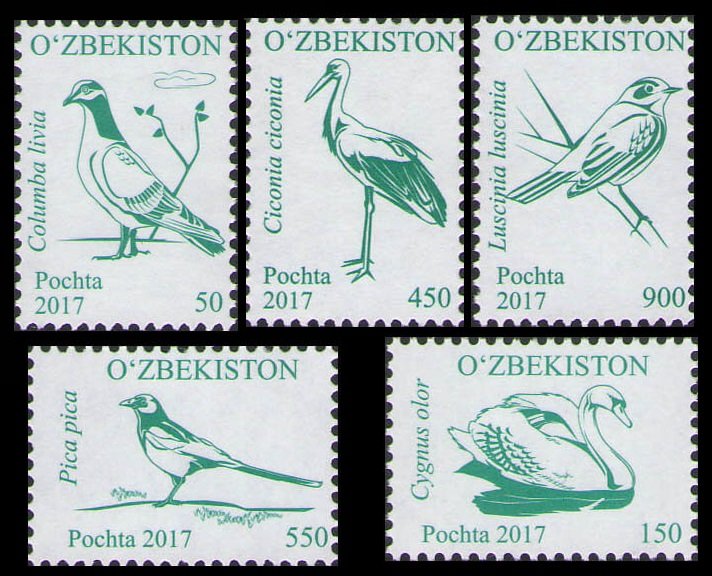 2017    Uzbekistan     1191-95    Definitive Issue. Birds