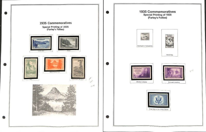 United States Stamp Collection on 18 Mystic Heritage Pages, Mint NH, 1932-1938