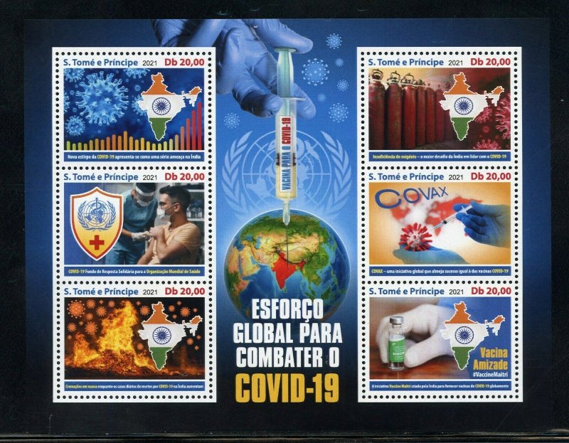 SAO TOME 2021 VACCINATE THE WORLD AGAINST THE PANDEMIC SHEET MINT NEVER HINGED
