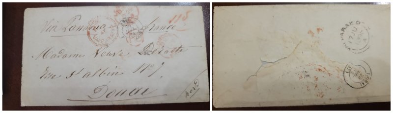 O) 1864 CHILE, VALPARAISO, VIA PANAMA, STRUCK  WITH DOUBLE ARC BRTITISH P.O VALP