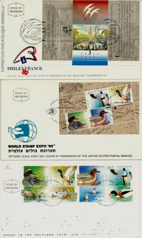 ISRAEL 1989 FDC COMPLETE YEAR SET WITH S/SHEETS - SEE 7 SCANS