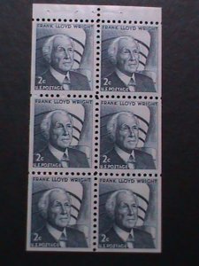 ​UNITED STATES-1966-SC#1280a   FRANK LIOYD WRIGHT  BOOKLET PANE MNH VERY FINE