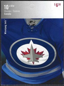 Canada #2675a 63¢ Winnipeg Jets (2013). Booklet of 10 stamps. MNH