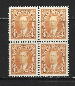 CANADA - #234 - 4c KING GEORGE VI MUFTI ISSUE BLOCK OF 4 (1937) MNH