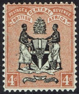 BRITISH CENTRAL AFRICA 1896 ARMS 4D WMK CROWN CA