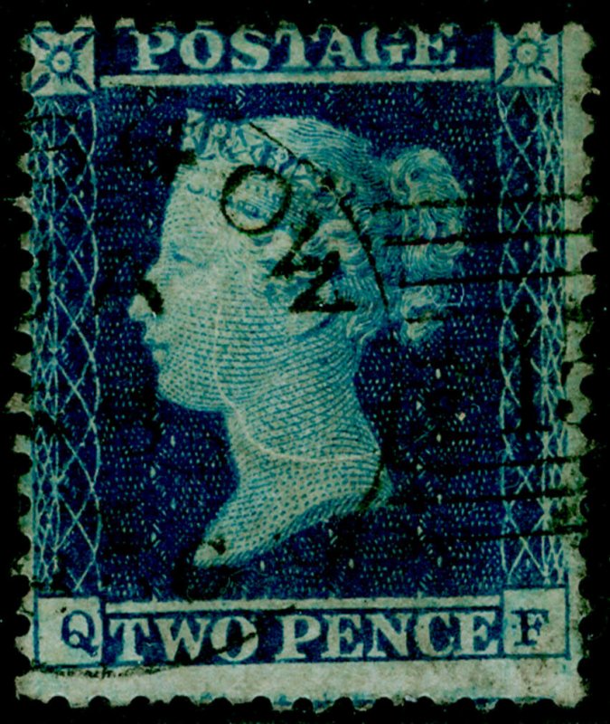 SG23, 2d blue plate 4, SC14, USED, CDS. Cat £225+ QF 